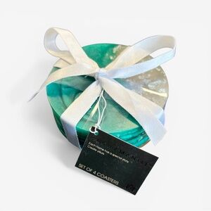 Green and Silver Metallic Resin Coaster Set of 4, Gift Ready